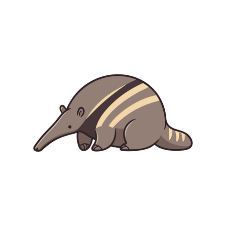 Illustration shows a cartoon anteater with stripes walking on a white background in a simple style, conveying a playful mood.のイラスト素材