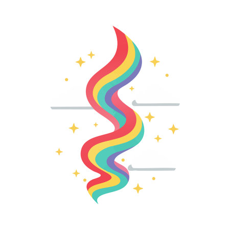 Vector shows a colorful wavy rainbow ribbon surrounded by stars and sparkles with a clean white background, creating a joyful mood.のイラスト素材