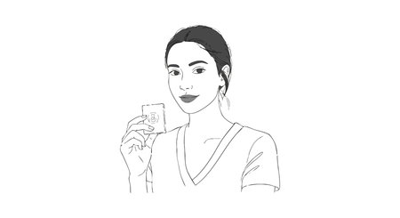 This vector shows a woman holding a glass with an elegant expression in simple black line art style, conveying calm and sophistication.のイラスト素材