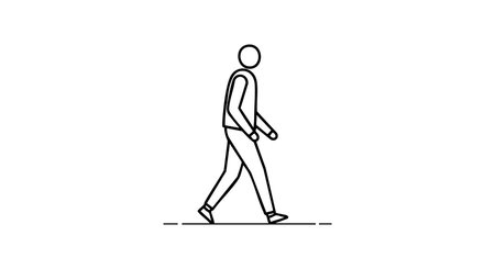This vector shows a person walking in a simple black outline style, perfect for design, animation, or educational use. Calm and minimalistic.のイラスト素材