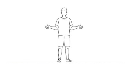 The image shows a male figure standing with arms open in a minimal line art style, conveying openness and calm mood.のイラスト素材