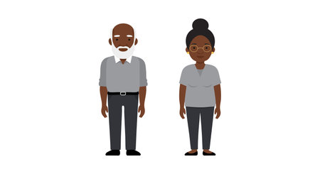 Vector illustration shows an elderly man and woman standing side by side wearing casual clothes in a neutral pose calm mood.のイラスト素材