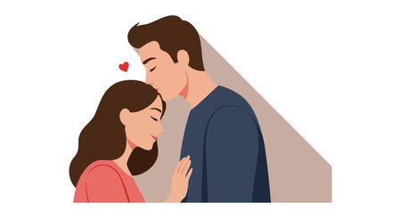 Vector illustration shows a loving couple sharing a tender moment, conveying affection and warmth in a peaceful, intimate scene. Calm mood.のイラスト素材