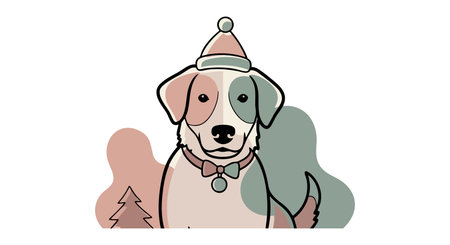 Illustration of a dog with a party hat and bow tie against a pastel festive background, creating a cheerful and playful mood.のイラスト素材