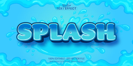 This vector shows a splash water text effect with blue liquid style and editable EPS format, perfect for creative and fresh designs, vibrant mood.のイラスト素材