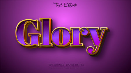 This vector features a shiny golden 3D text effect spelling glory on a vibrant purple backdrop, creating a luxurious and elegant visual impact with a glowing mood.のイラスト素材