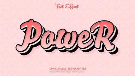 Vector file showing the word power with pink lettering and black 3D shadow effect on a soft pink background in a retro style, perfect for graphic design projects, energetic and vibrant.のイラスト素材