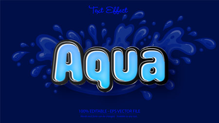 This vector features aqua text with a glossy liquid effect and dynamic blue water splash background, perfect for digital design and creative projects. Bright and refreshing mood.のイラスト素材