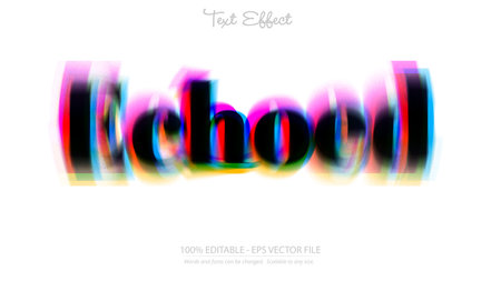 This vector image shows the word school with a colorful glitch effect and RGB distortion, creating a dynamic and modern digital art style. The mood is energetic and edgy.のイラスト素材