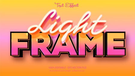 This vector image shows a vibrant light frame text effect with pink and orange gradient background, featuring stylish typography for modern and creative graphic design, bright and vivid mood.のイラスト素材