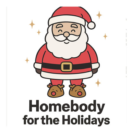 This vector features a cheerful Santa Claus wearing a red suit and slippers with holiday sparkles, ideal for cozy homebody holiday themes. Festive and warm mood.のイラスト素材