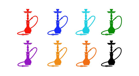 This vector set features colorful hookah designs in red, blue, cyan, green, purple, orange, and...
