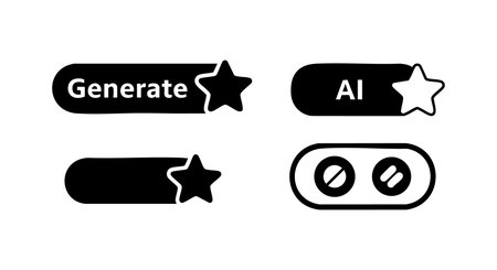 Vector file displays minimalist UI toggle buttons featuring star and AI icons in black and white, suitable for digital interfaces and user experience design, creating a modern and clean atmosphere.のイラスト素材