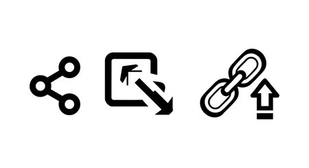 This vector file shows share, expand, and link upload icons symbolizing digital connectivity and file management in a clean, minimalistic style. Modern and functional design.のイラスト素材