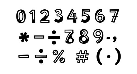 This vector illustration features hand drawn black numbers and common math symbols in a simple style perfect for education or design projects with a clear and clean look calm.のイラスト素材