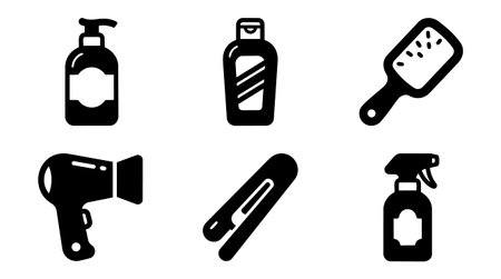 Simple flat design vector shows six black beauty and hair care icons arranged in two rows for interface design labels and packaging mockups vibrantのイラスト素材