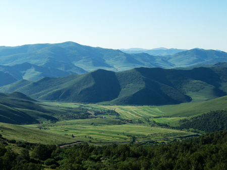 Landscape view of a grassland in Inner Mongolia during autumnの写真素材
