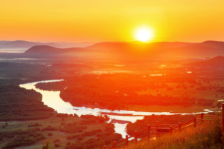 Genhe sunrise sceneryの写真素材