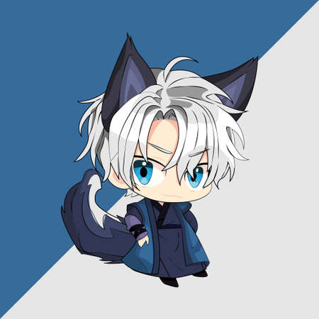 cute chibi boy with wolf accessoriesのイラスト素材
