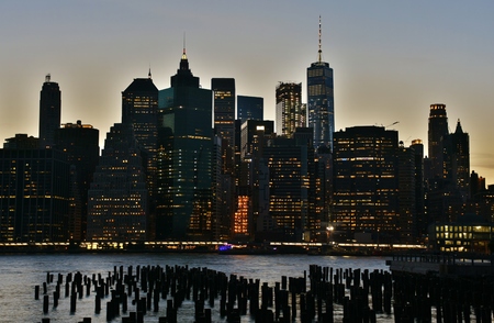 Wall Street Skyline at Duskの写真素材