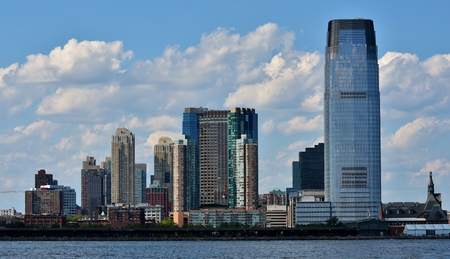 The skyline of Jersey City, New Jersey across the Hudson Riverのeditorial素材