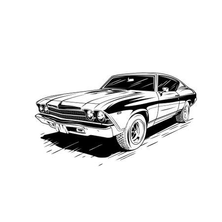 car illustration vector line art black and whiteのイラスト素材
