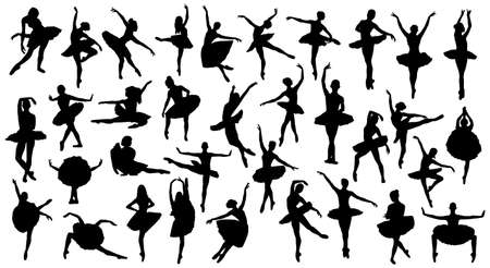 Set Ballerina woman silhouettes vector illustration black and whiteのイラスト素材
