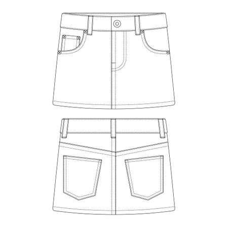 Template mini skirt jeans vector illustration flat design outline clothingのイラスト素材