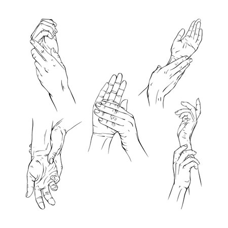 Set two hand collection drawn gesture sketch vector illustration line artのイラスト素材