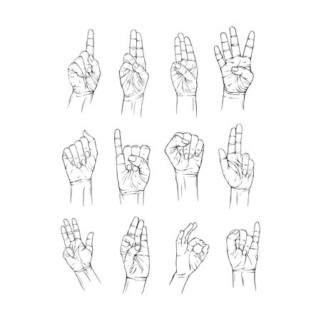 Set number hand collection drawn gesture sketch vector illustration line artのイラスト素材