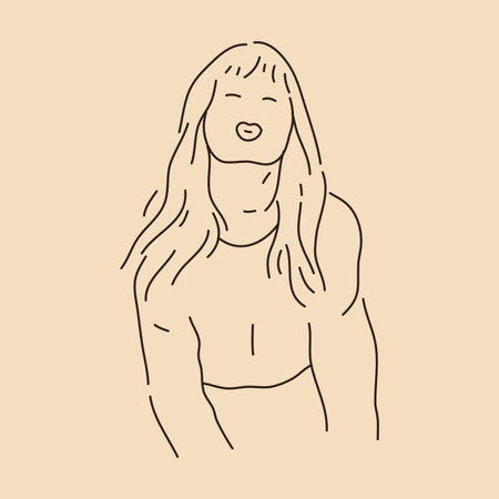 Women pouting pose. Line art drawing. Sketch outline vector illustrationのイラスト素材