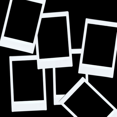 Realistic vintage frame photo template, instant photo frame isolated in transparent PNG.の写真素材