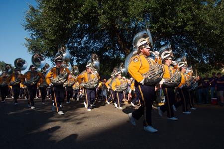BATON ROUGE, LOUISIANA - 2014: Louisiana State University student band just before an LSU football game.のeditorial素材