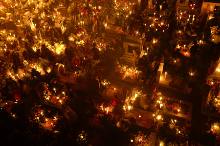 SAN ANDRÃS MIXQUIC, MEXICO - NOVEMBER 2012: Annual commemorations known as "La Alumbrada" during the day of the dead (dÃ­a de muertos) at the Church of San Andres Apostol.のeditorial素材