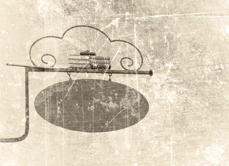 Forged bookstore sign textured in sepia tones with scratches.の写真素材