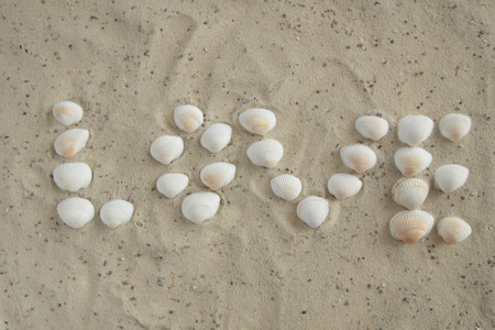 Sea shells forming the word loveの写真素材