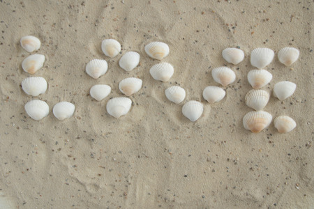 Sea shells forming the word loveの写真素材