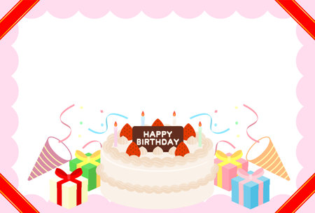 Birthday Illustration Card Pinkのイラスト素材
