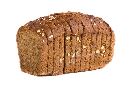 Delicious wholemeal baked bread isolated on white background