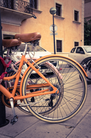 Classic vintage retro city bicycle in Palma de Mallorca, Spainの写真素材