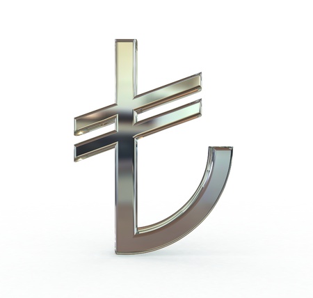 Turkish lira symbol 3d metal   New symbol   Isolated white background の写真素材