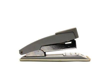 Grey office stapler on white backgroundの写真素材