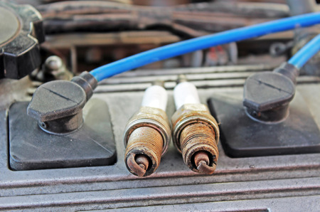 Macro shooting used spark plugs in the car