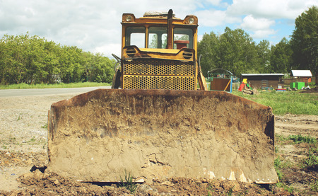 Old abandoned excavator in the countrysideの写真素材