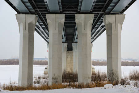 Four road bridge props close-up in winterの写真素材