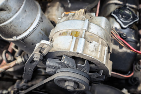 Old car generator close-up. engine partsの写真素材