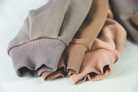 Elements and details of knitwear in different colors close-up. selective focusの写真素材