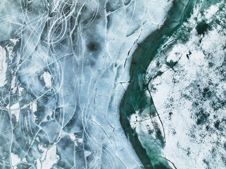 frozen river. Icy snowy background. air viewの写真素材