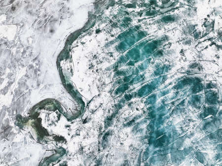 frozen river. Icy snowy background. air viewの写真素材