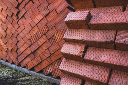 Pallet of bricks for construction close-up. selective focus. industrial backgroundの写真素材